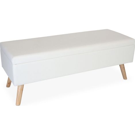 Panca Relaxdays, con vano, imbottita, ecopelle, legno, HxLxP: 40 x 110 x 40 cm, panca per corridoio, bianca