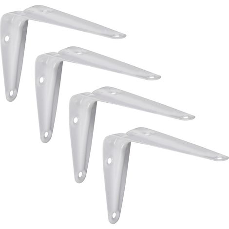 4x Equerre console rigide en acier pour étagère à visser Meuble Support Renfort Mural Universel Décoration DIY Tablette Fixation, 100 x 125mm blanc