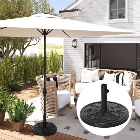 Outsunny Pied de parasol rond base de lestage Ø 48 x 34H cm ciment HDPE motif fleurs de lys poids net 13 Kg noir