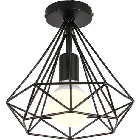 Plafonnier — Luminaire de plafond semi-encastré de style industriel, rustique et vintage, en métal vieilli avec cage (1/4)