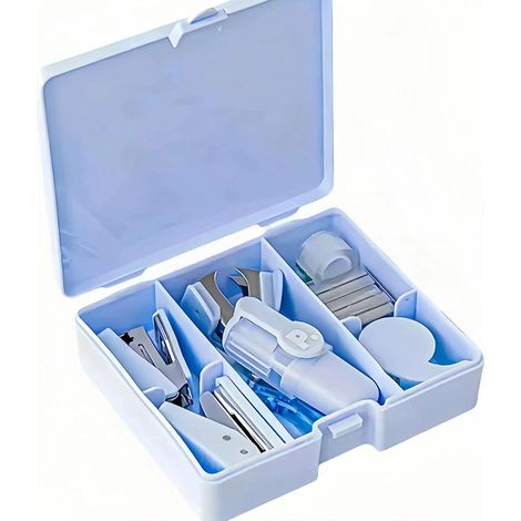 Ensemble de fournitures de bureau 8 pièces - agrafeuse portable, travail de bureau pratique et efficace, étudiants, enseignants, perforatrice (1/5)