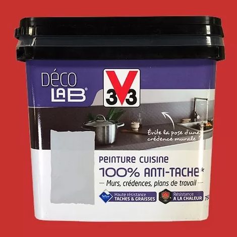 V33 Déco LAB Peinture Cuisine 100% Anti-Tâche Rouge Piment 0,75 L