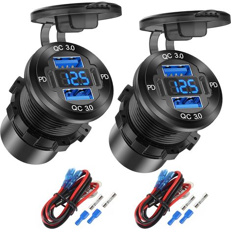 2-Pack 4-Port 12V 78W Aluminum USB Charger with Dual PD & QC,  Multiple USB Ports for Car,  USB-C 12-Volt Cigarette Lighter Replacement for Boat,  Marine,  RV,  Motorcycle (1/5)