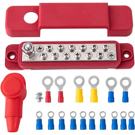 Kit de module de distribution de mise à la terre compatible avec les borniers de distribution électrique pour véhicules, bateaux, camionnettes et remorques (rouge) (1/5)