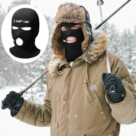 Cagoule 3 trous tricotée et brodée, protection faciale chaude automne-hiver pour hommes et femmes, cyclisme, ski et course à pied en extérieur (1/5)