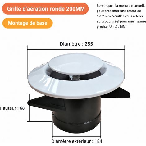 Bouche d'aération circulaire VMC à disque n° 29 200 mm avec bague de fixation 29 200mm 25,5 × 25,5 × 6,8 cm 160 g – Livraison gratuite