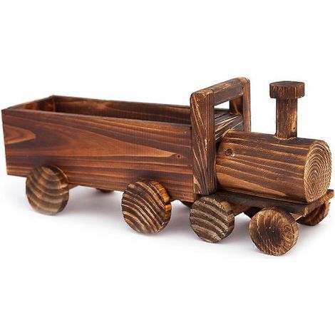 Retro-Blumentopf aus Holz in Zugform für Sukkulenten, Bonsai-Pflanzgefäß, Dekoration für Haus und Garten