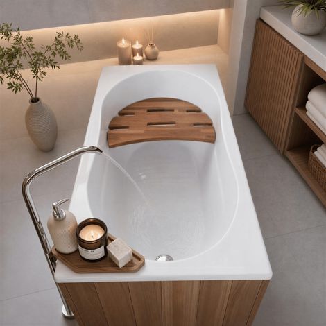 Pack baignoire gain de place 120x70 cm avec siège en teck + vidage (1/5)