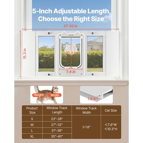 Chatière Réglable pour Fenêtre 68,6-81,3 cm Long, Porte pour Chat avec 4 Modes de Verrouillage Sécurisés, pour Animaux Maison, Cadr… (1/5)