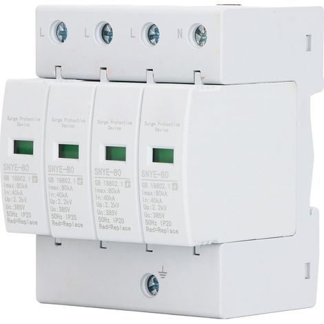 Dispositif de protection contre les surtensions 80 kA, protecteur de tension domestique, indication de défaut à réponse rapide, parafoudre 4 pôles 385 V (1/5)