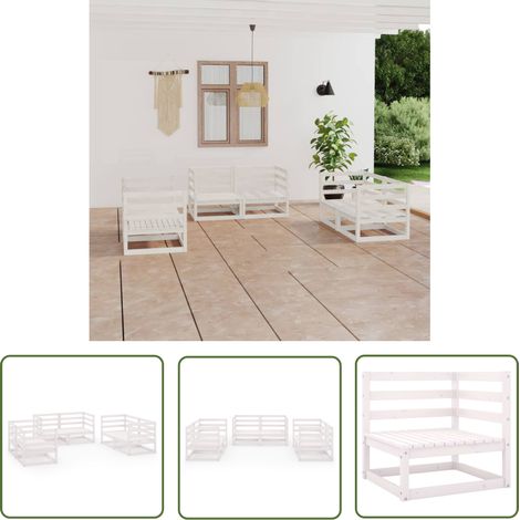 INLIFE Salon de jardin 6 pcs Blanc Bois de pin massif (1/5)