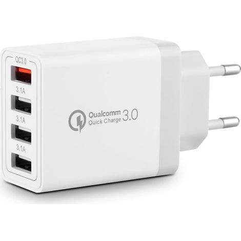 Chargeur USB rapide 5V 3.1A multiprise blanc 4 ports pour téléphone portable, prise européenne (1/5)