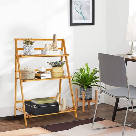 Support à Plantes Pliable en Bambou 3 Niveaux, Porte-Pots Échelle Stable Structure Triangulaire, Déco Intérieur Extérieur pour Balcon, Jardin et Salon (1/5)