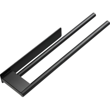 Toallero doble de acero inoxidable 304, sin necesidad de taladrar, con almacenamiento integrado, para baño. Acabado en pintura negra. (1/5)