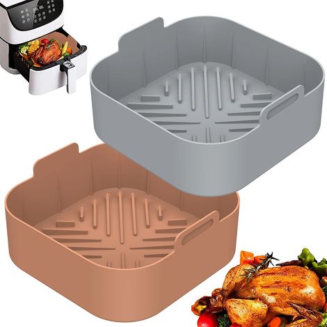 Ensemble de friteuse à air 2 pièces, casserole en silicone avec poignée, réutilisable et résistante à la chaleur, panier de cuisson carré (1/5)