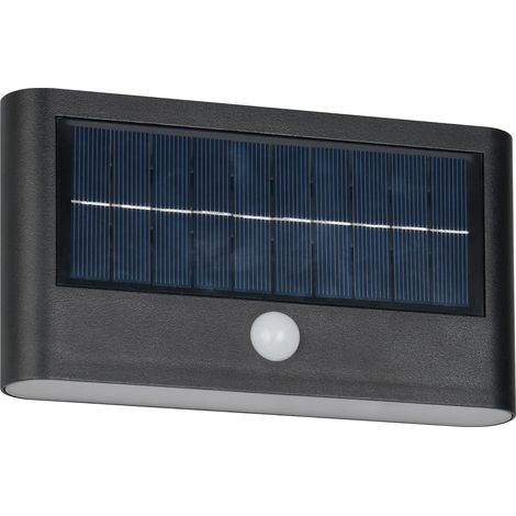 Applique murale d'extérieur LED, Plastique Noir mat, 8 Watt LED, Hybride Solaire/Batterie, Capteur crépusculaire, Capteur de mouvement (1/5)
