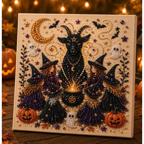 New Halloween Pearl and Diamond Ghost Painting Home Decor Window Decoration DIY Artwork Ornament - Style G - 2020cm Framed
