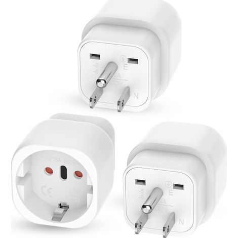 3 Pièces Adaptateur Prise USA, Adaptateur Prise Americaine, FR 2 Broches vers US 3 Broches Adaptateur Prise Canada, Adaptateur Voyage Accessoires, Canada, Mexique, Thaïlande Type B (1/5)