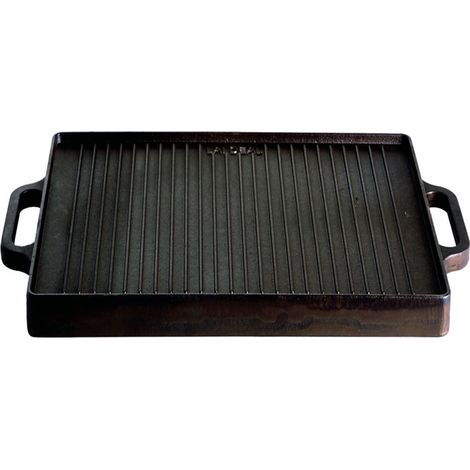 Gusseisenkuss® Grillplatte aus Gusseisen 38x38 cm Gussplatte Plancha geriffelt/glatt
