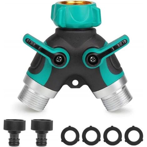 Splitter de Tuyau D'arrosage,3/4”Alliage de Zinc Distributeur avec 2 Sorties Vannes,Convient pour Minuteries,Débit d'eau Réglable (1/4)