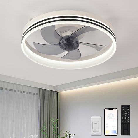 45cm Smart Ceiling Fan with Light, APP & Remote Control, 6-Speed Fan, Stepless Dimming LED for Bedroom Living Room Patio, White (1/5)