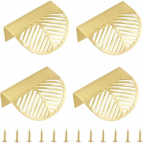 Lot de 4 poignées de meuble en laiton massif, finition feuille d'or, boutons de tiroir pour porte, cuisine, tiroir, commode, armoire (1/3)