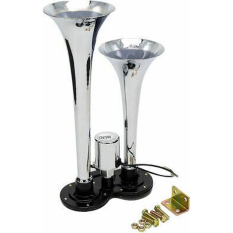 150dB 12V/24V Universal Dual Trompete Chrom Air Horn Lautsprecher Kit für Zug Lkw (1/4)
