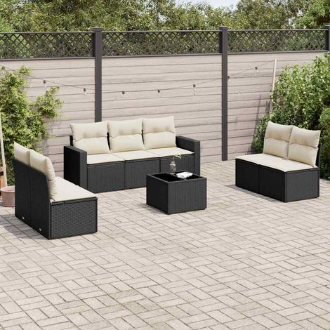 Salon de jardin 8 pièces en résine tressée noire avec coffres de rangement et coussins, 66.6kg - PANGIVO (1/3)