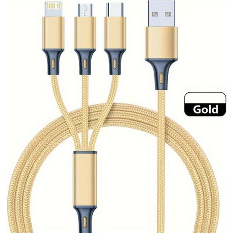 Câble de données tressé en nylon trois-en-un : USB vers USB, adapté à l'interface Android, adapté à l'interface Apple, TYPE-C,or (1/4)