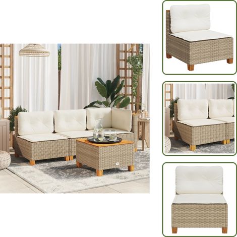 Gartensofa ohne Armlehnen mit Kissen Beige Poly Rattan - Gartensofa - Gartensofas - Outdoor-Sofa - Außensofa (1/5)