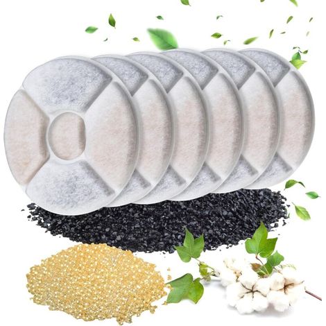 6 Pièces Filtre Fontaine Eau Chat Rond avec Filtre à Charbon, Filtre de Rechange pour Fontaine à Eau, pour Chats et Chiens, Fontaine à Eau Automatique, Distributeur d'eau (1/5)