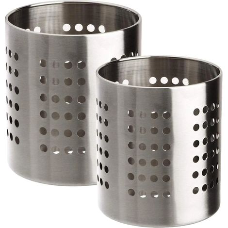 Organisateur d'ustensiles de cuisine élégant, panier à couverts multifonctionnel en acier inoxydable compatible lave-vaisselle pour ustensiles de taille moyenne, grand diamètre, acier inoxydable (1/5)