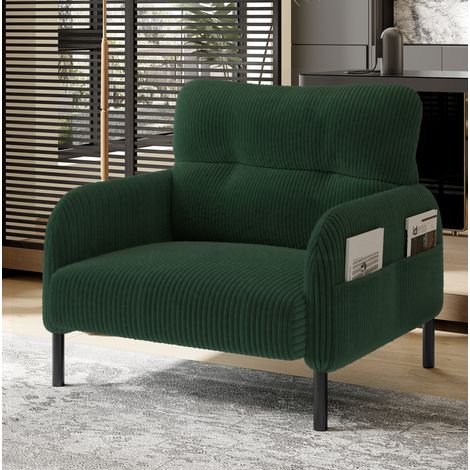 Fauteuil 67x75x79 cm vert émeraude, poche latérale, tissu velours côtelé et métal MEUBLIV (1/5)