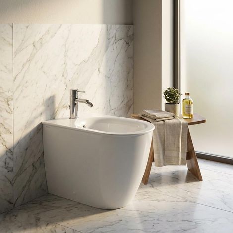 Bidet filomuro monoforo in ceramica con fissaggi nascosti bianco 36x55 cm – Mayka  Ceramica Dolomite