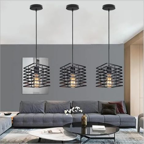 Lot de 3 E27 Lustre Plafonnier Industrielle Retro Lampe Suspension en Métal pour Restaurant Salon Chambre (1/4)