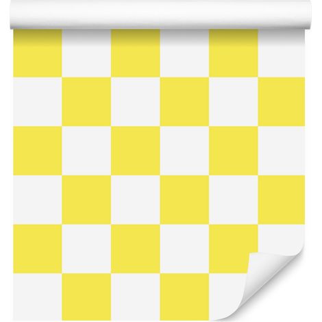 Papier peint à damier blanc et jaune pour salon et chambre 50x1000 cm (1/5)