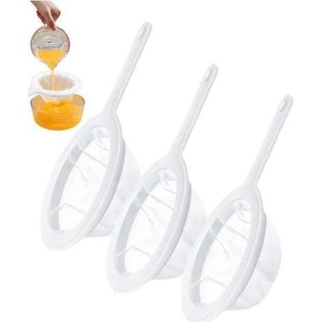 Set mit 3 feinmaschigen Küchensieben aus Nylon mit Griffen, Maschenweite 100/200/400, zum Filtern von Saft, Milch und Kaffee (1/5)