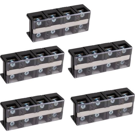 5pcs 60A 4-position screw terminal blocks, copper and plastic, 60A terminal block for electrical connection.