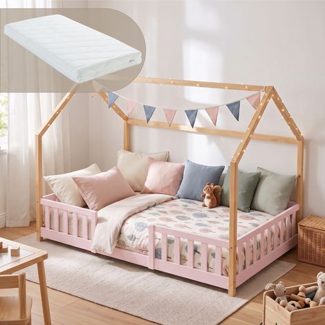 Hausbett Sisimiut mit Matratze und Rausfallschutz 120x200 cm Rosa/Natur [en.casa] (1/5)