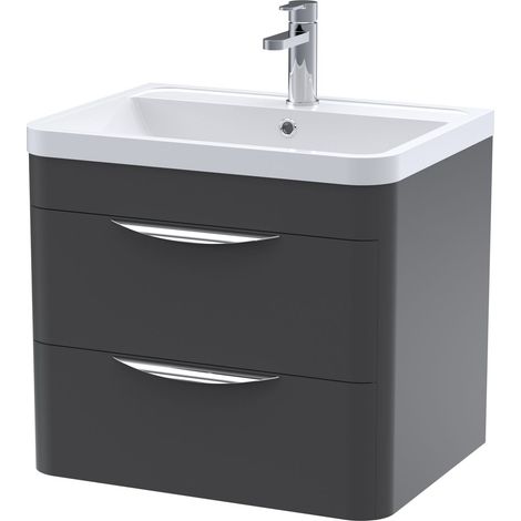 Nuie Parade Soft Black 600mm Wall Hung 2 Drawer Vanity Unit and Ceramic Basin - FPA1402A (1/6)