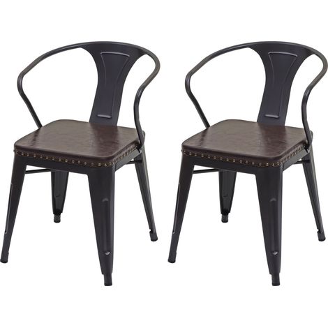 2er-Set Esszimmerstuhl HHG-469d, Stuhl Küchenstuhl, Chesterfield Metall Kunstleder Industrial Gastronomie schwarz-braun