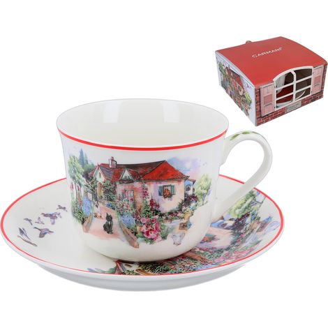 Tazza con piattino, porcellana rossa stile casa padronale, per caffè, idea regalo