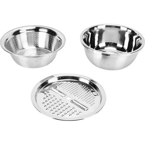 Ensemble 3 en 1 en acier inoxydable 304 : bassine d'égouttage, pétrin, plaque de découpe et passoire à riz. (1/5)