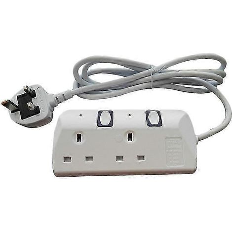 Rallonge électrique portable blanche à 2 prises avec interrupteur, accessoire d'alimentation pour la maison et le bureau, câble d'extension de 2 m (6,6 pi) 13 A (fiche incluse). WHBYV (1/4)