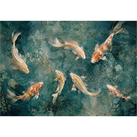 Fototapete Japanische Fische 312x219 Türkis Gold Elegantes Design Einfache Montage (1/5)