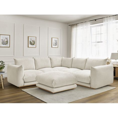 BOBOCHIC - Canapé d'angle fixe ERNEST tissu velours côtelé avec pouf Beige (1/5)