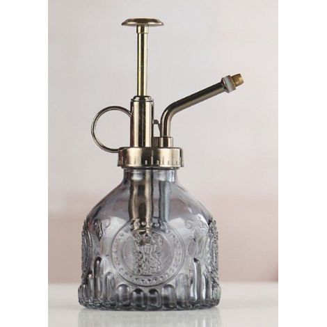 SHINING HOUSE Botella rociadora de vidrio para regar plantas, 200 ml, estilo retro, con bomba superior, rociador de riego con una mano para plantas de jardinería, patio, limpieza, alcohol gris (1/5)