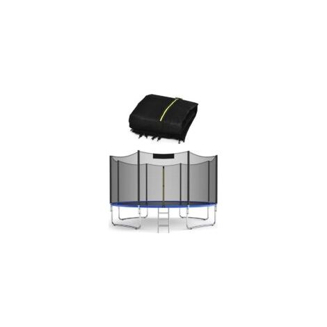 Filet de Securite pour Trampoline 305 CM, Filet de Trampoline 6 Poteaux, Resistant aux UV, Double Fermeture Eclair, Modele Bord Exterieur, Noir
