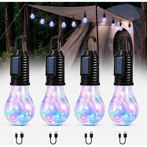 Lampe de camping rechargeable pour tentes, lanternes de camping étanches avec 3 lumières RVB à intensité variable, lampes solaires portables de camping pour la pêche, le pique-nique et l'éclairage [Cl (1/5)