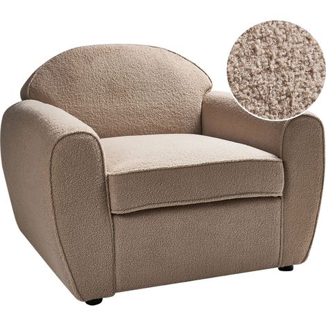 Poltrona Moderna con Rivestimento in Tessuto Bouclé Schienale Imbottito e Cuscino Spesso Colore Marrone Chiaro Ellede (1/5)